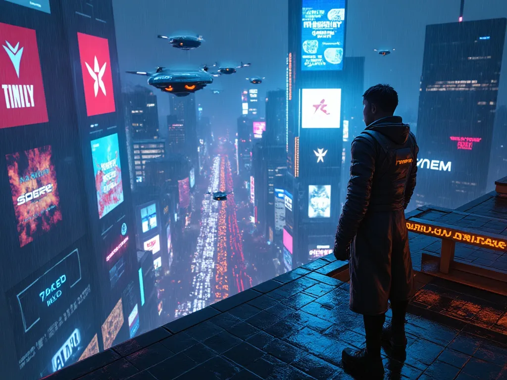 Flux AI image of a Cyberpunk City in a rainstorm