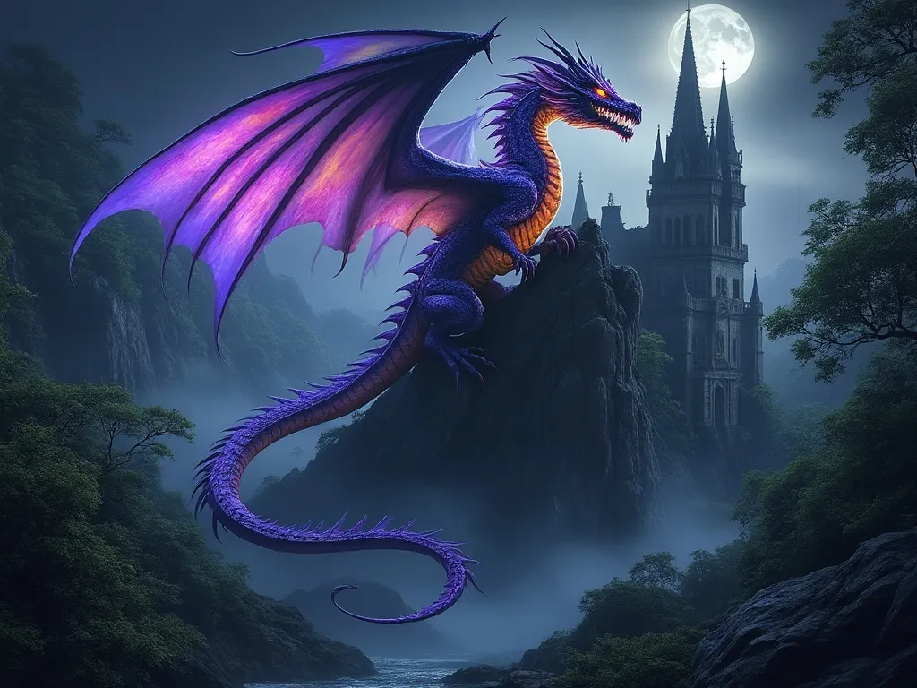 Flux AI image of a Majestic Dragon on a gothic castle