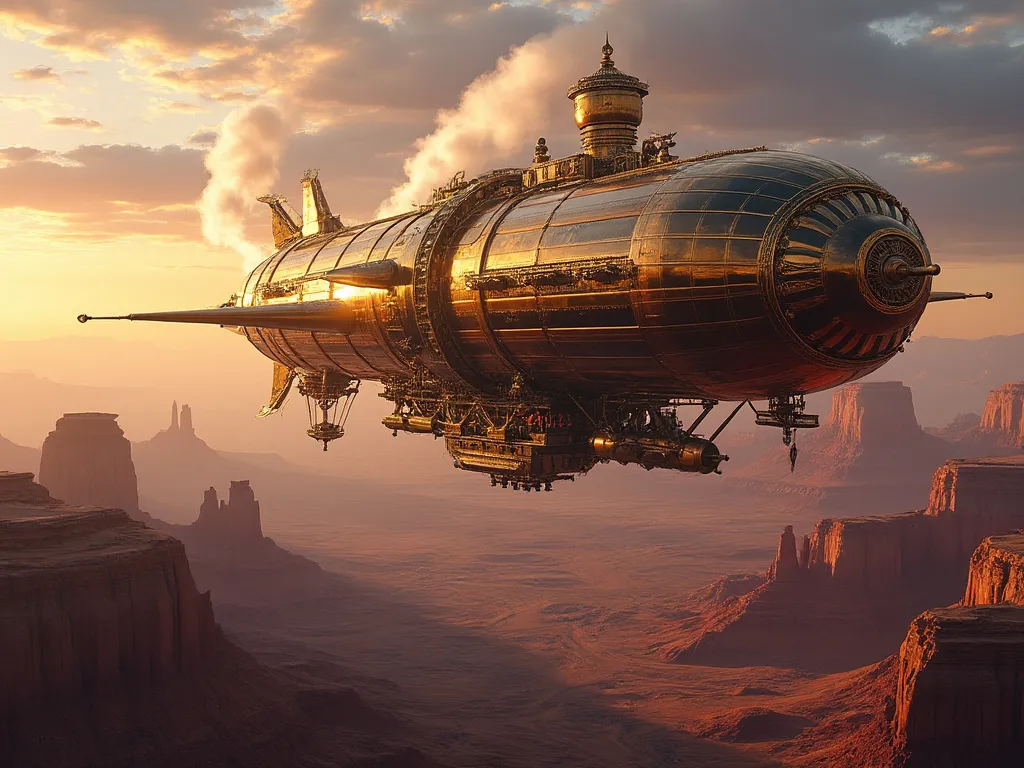 Flux AI image of a Steam-Powered Airship over a desert canyon