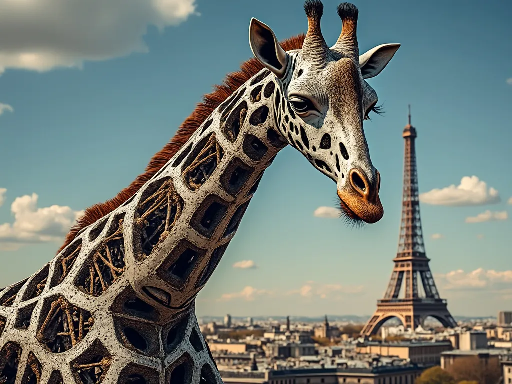 Flux AI image of an Eiffel Giraffe