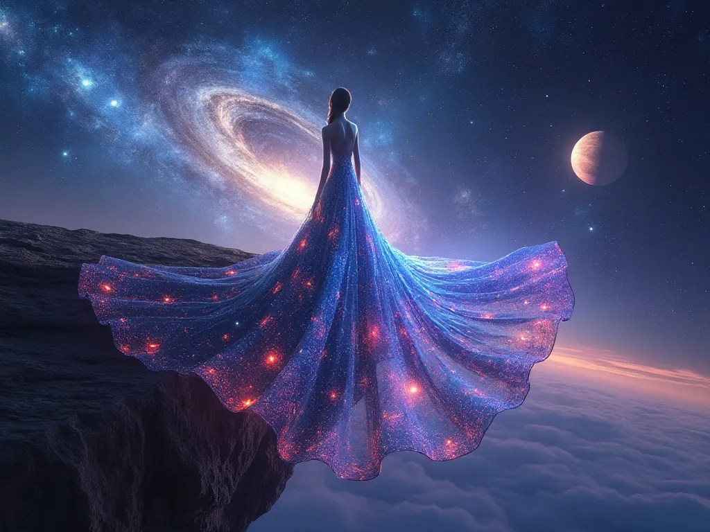 Flux AI image of a Woman in a Cosmic Gown