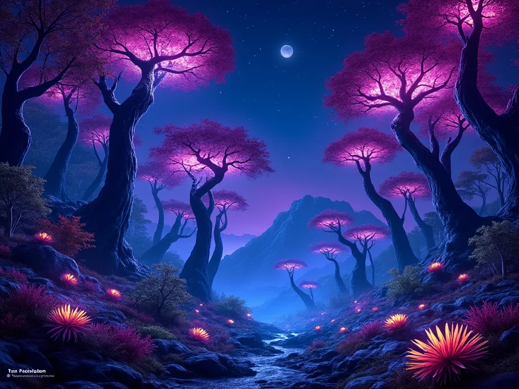 Flux AI image of a Neon Alien Forest